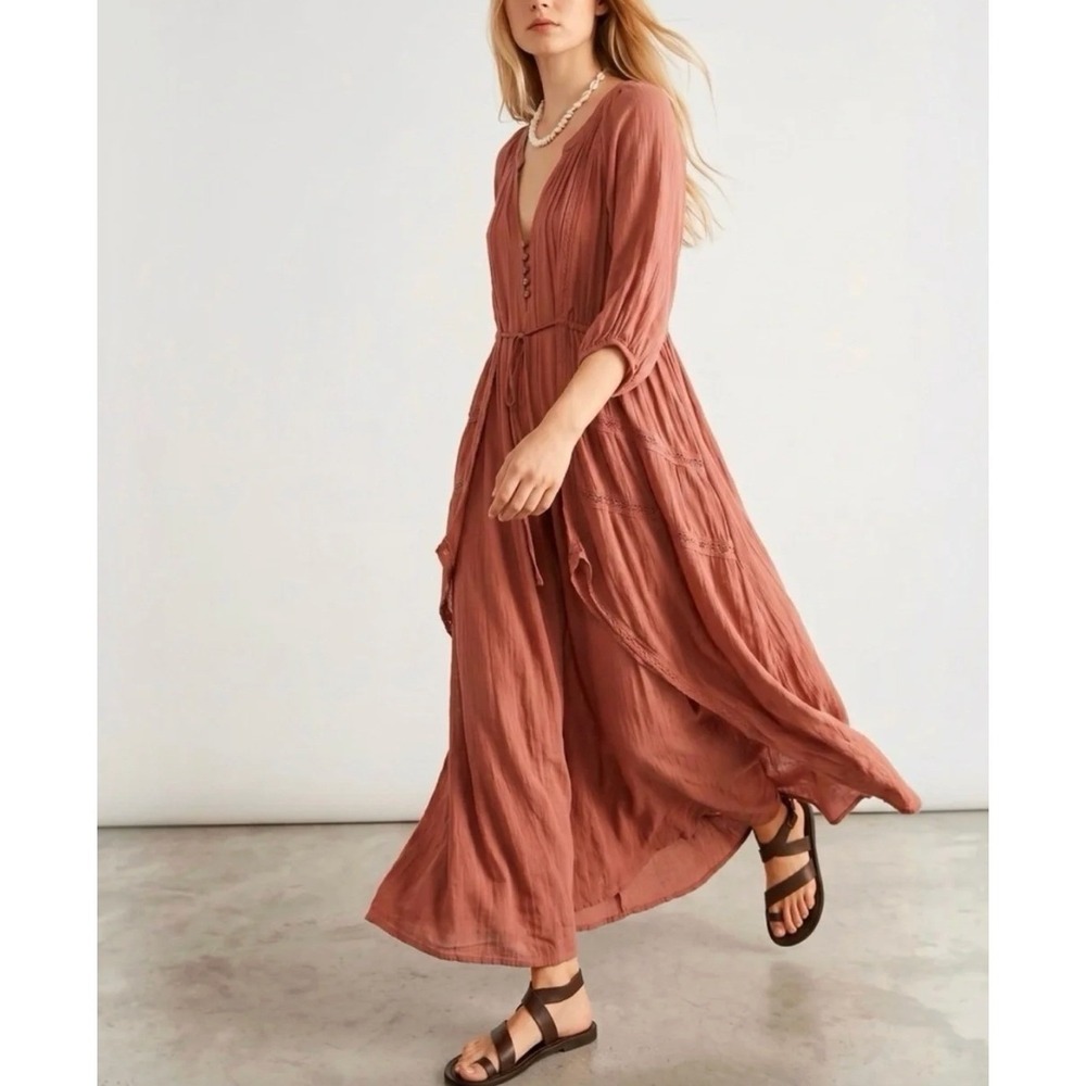 FREE PEOPLE Plenty Of Love Maxi Dress in Canyon Sunset Boho Peasant